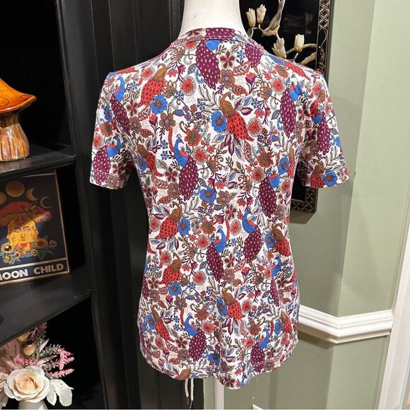 LOFT Boho Peacock Print T-Shirt Size Small - Picture 5 of 9